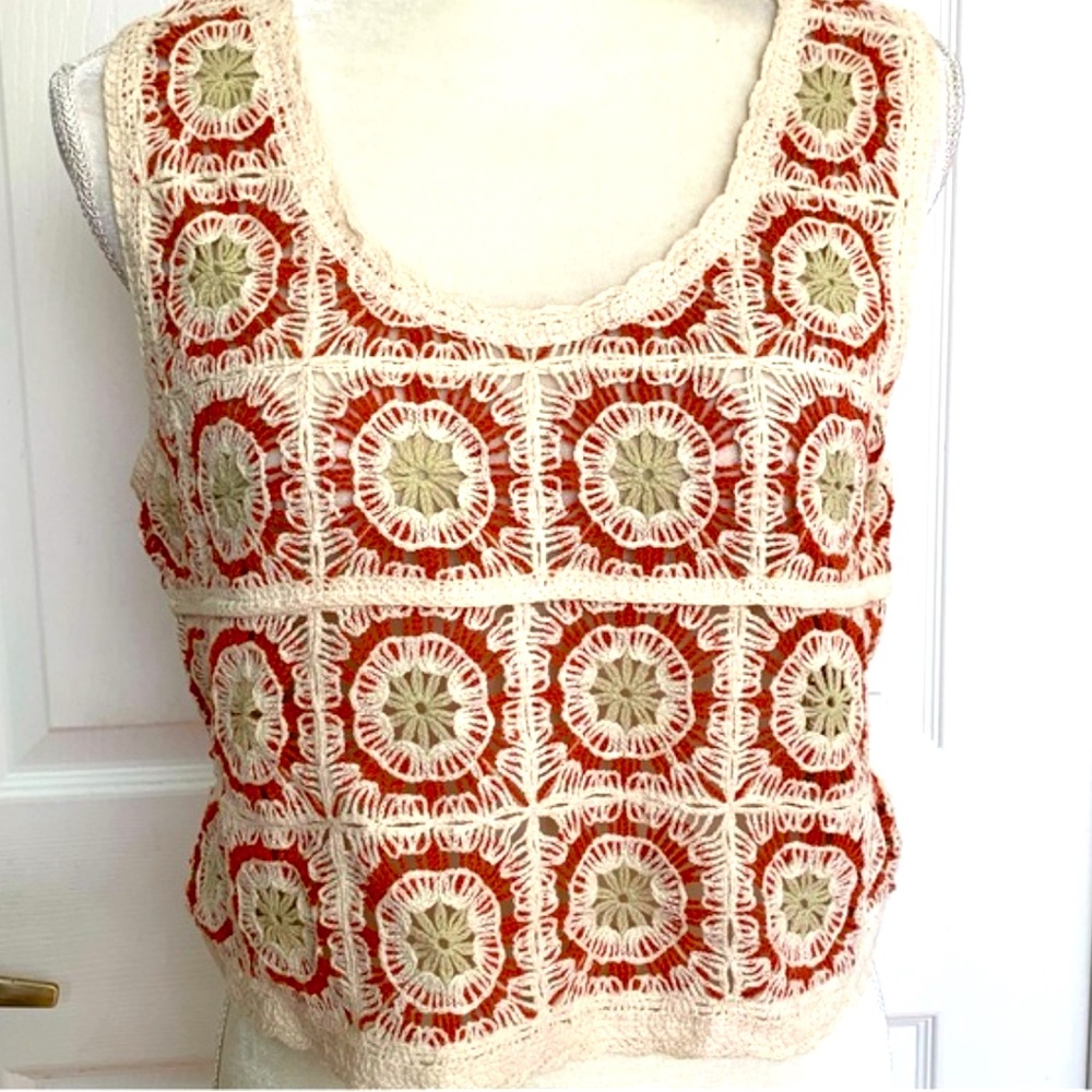 Rachel Zoe ⚡️ Retro/Vintage Square Crochet Sleeveless Crop Top Size S/M